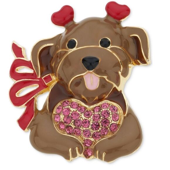 Holiday Lane Gold-Tone Pave Heart Dog Pin - Picture 1 of 3